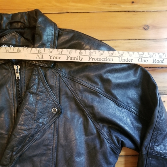 Vintage AM2 Andrew Marc chunky black leather jacket size small Excellent thick - Picture 11 of 16
